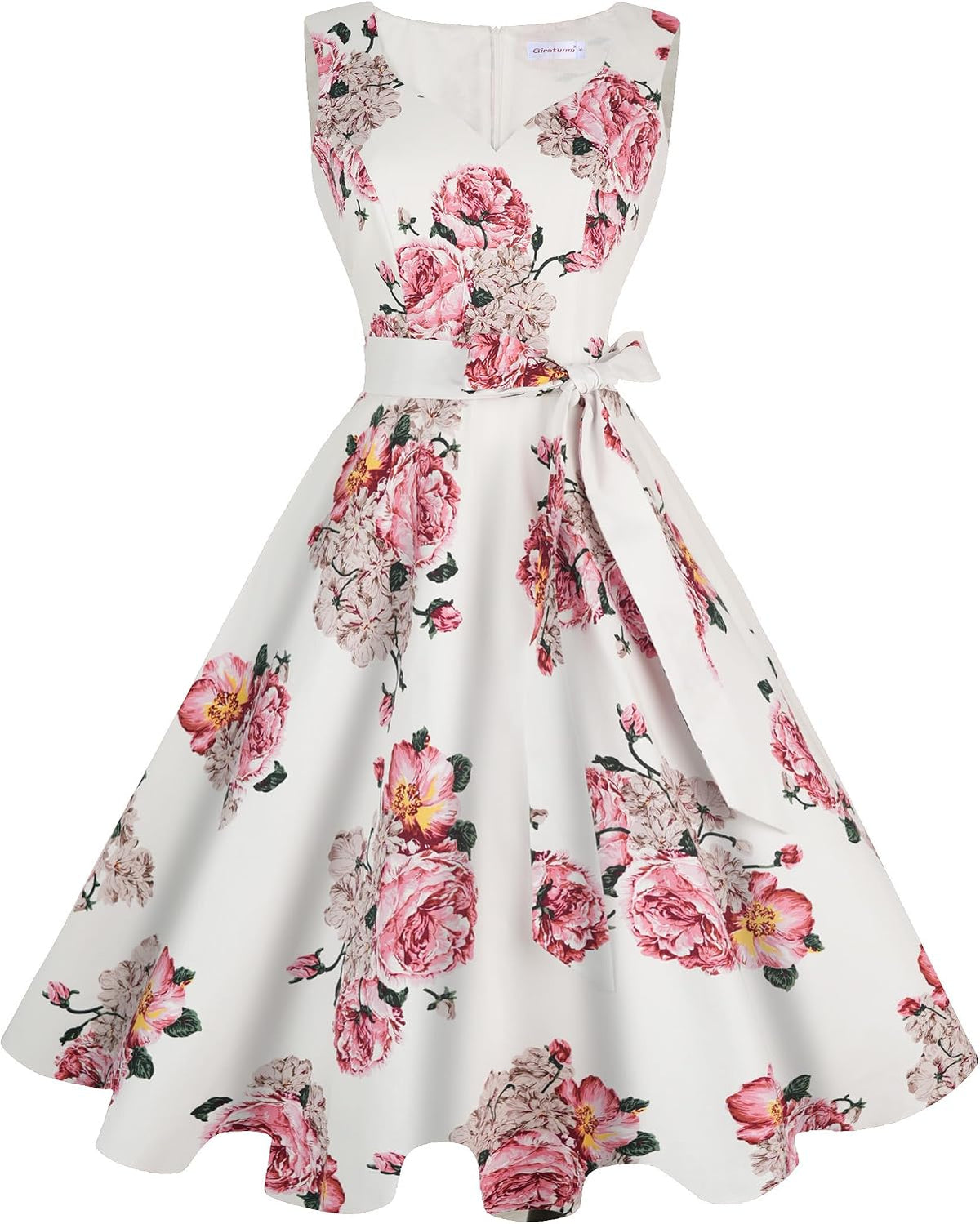 Girstunm 1950s Sleeveless Tea Party Swing Pockets Dress