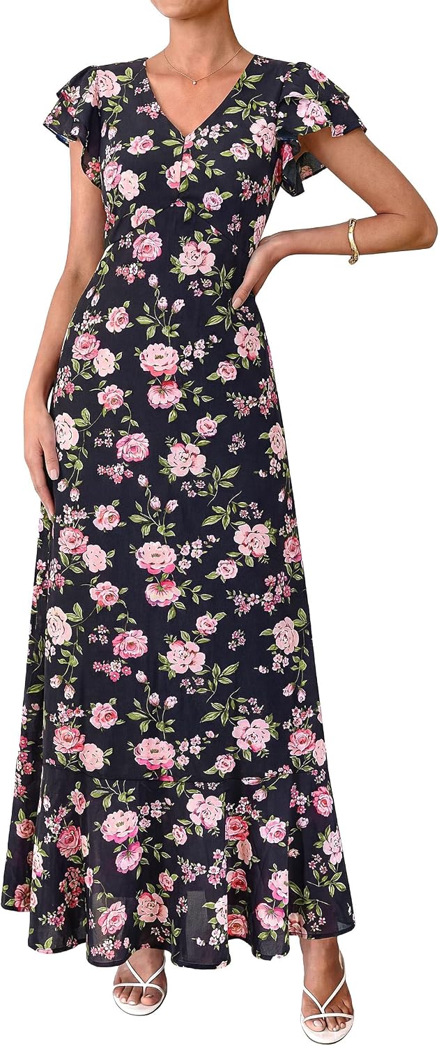 PRETTYGARDEN Womens Summer Boho Floral Maxi Dress