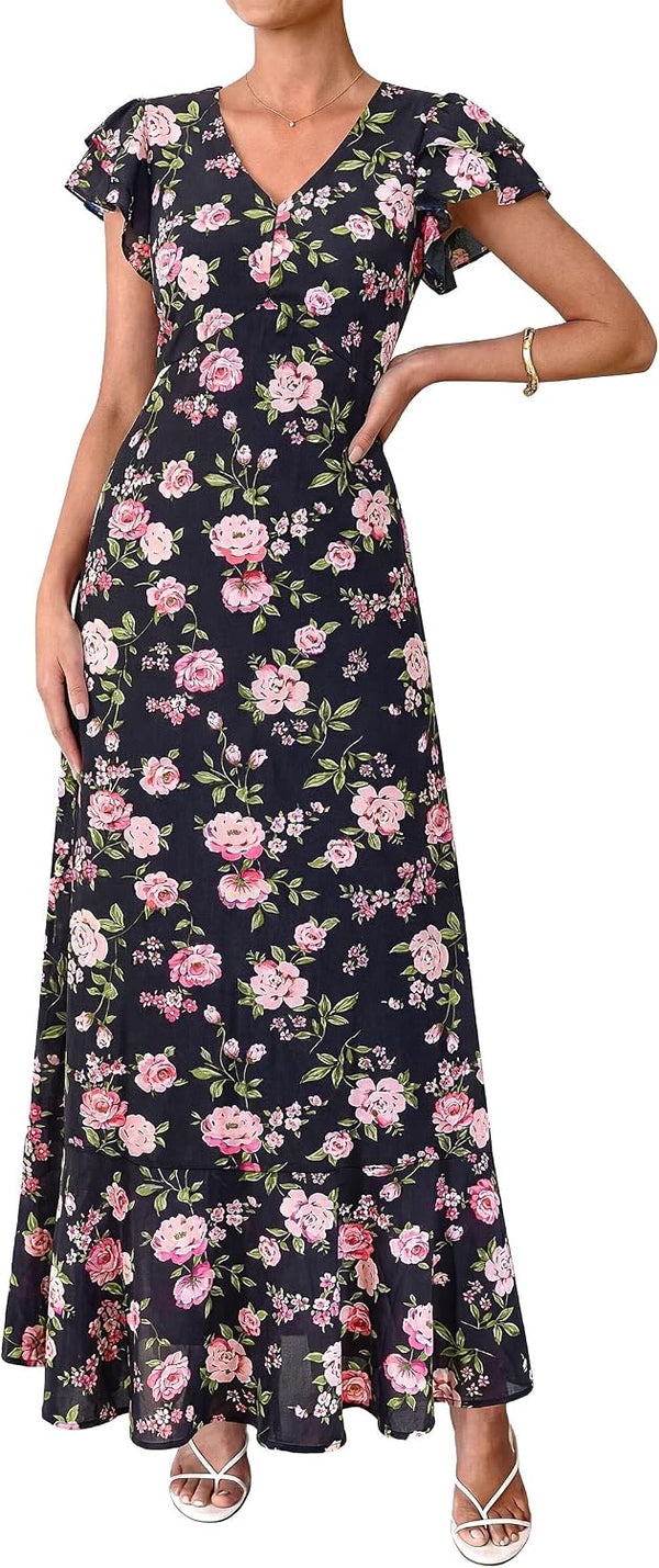 PRETTYGARDEN Womens Summer Boho Floral Maxi Dress