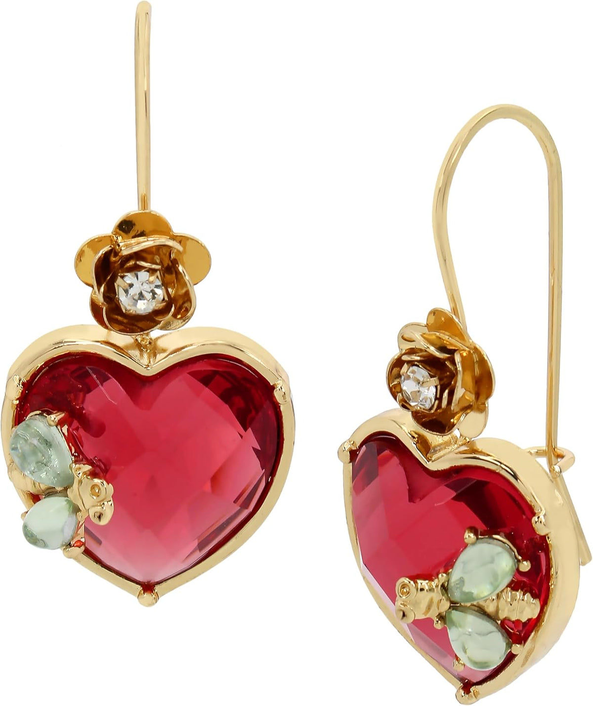 Betsey Johnson Womens Stone Heart Dangle Earrings