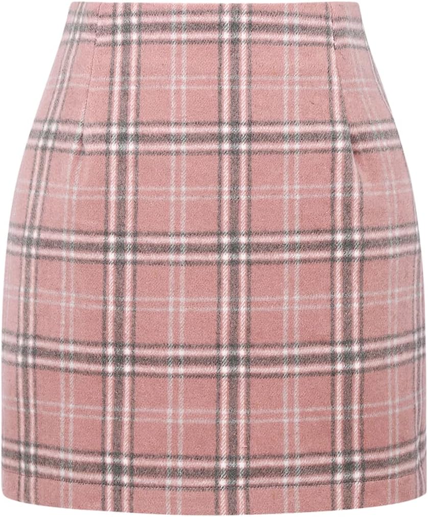 Womens High Waist Plaid Skirt Bodycon Pencil Wool Mini Skirts