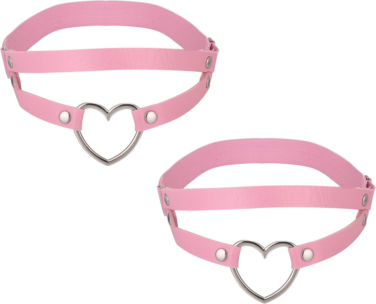 FM FM42 Multicolor PU Simulated Leather Women's Gothic Double Straps Heart O Ring Leg Thigh Elastic Garter Belt, One Pair