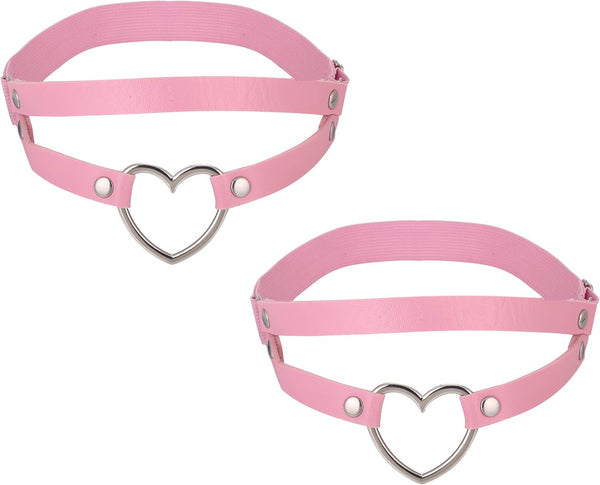 FM FM42 Multicolor PU Simulated Leather Women's Gothic Double Straps Heart O Ring Leg Thigh Elastic Garter Belt, One Pair