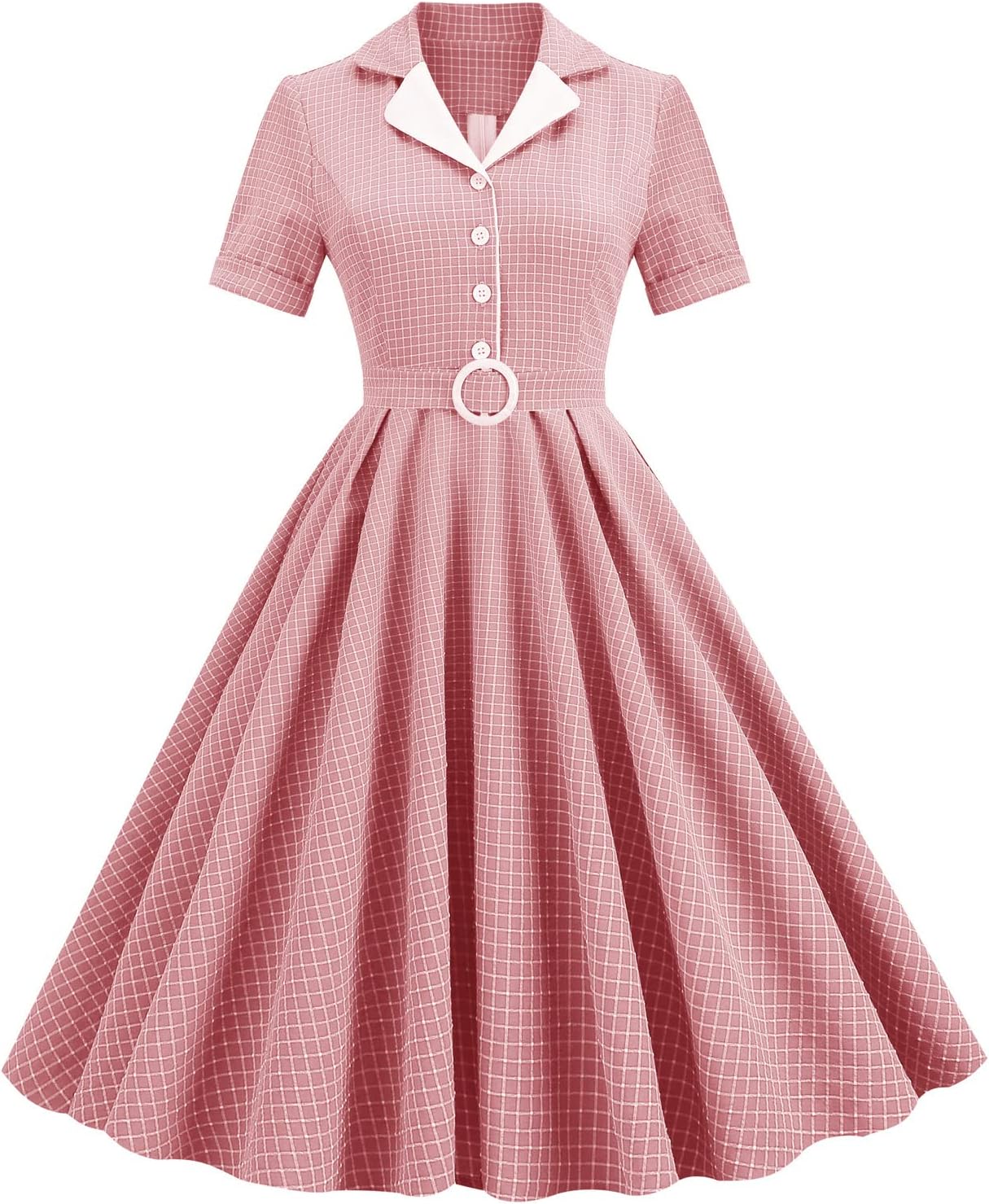 Women 1950s Vintage Short Sleeve Peter Pan Collar Retro Swing A Line Midi Summer Dress Cocktail Party Evening Prom Gown