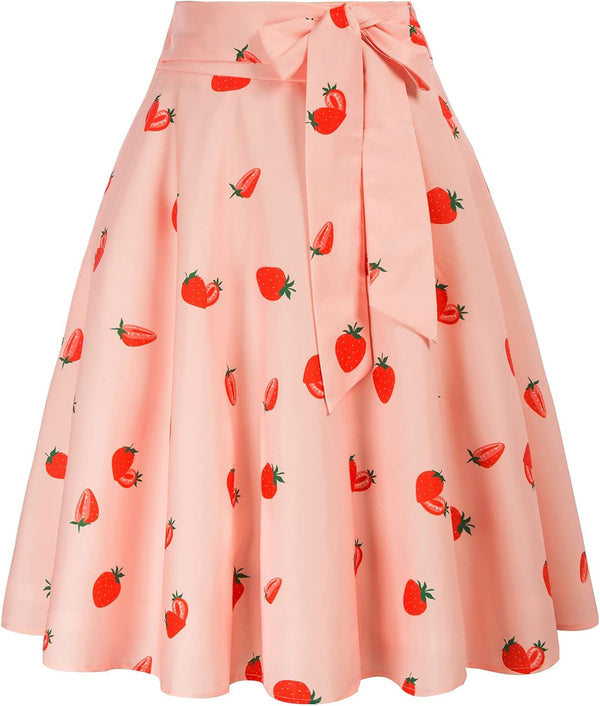 Belle Poque Women's High Waist A-Line Pockets Skirt Skater Flared Midi Skirt Vinage Skirt