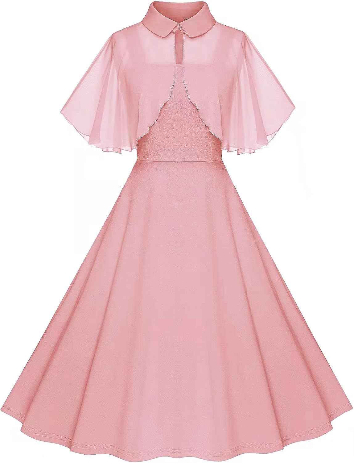 1950s Dresses for Women Vintage Goth Swing Cocktail Dress with Pockets and Chiffon Shawl