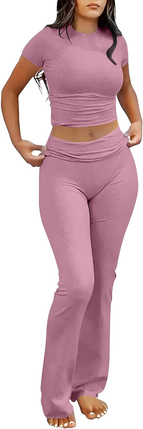 Lounge Sets For Women 2 Piece Foldover Yoga Flare Leggings