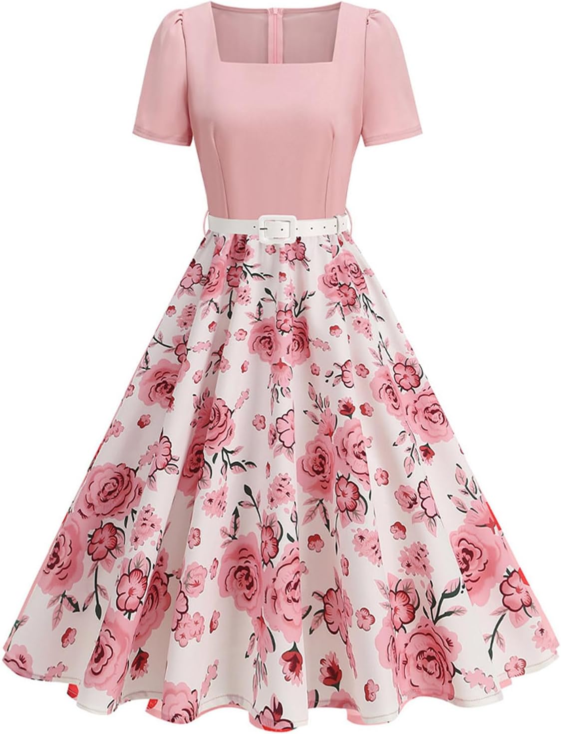 1950s Dresses for Women Vintage Rockabilly Retro 50s Floral Polka Dot Dress Audrey Hepburn Tea Party Cocktail Dress Belted Secondary image