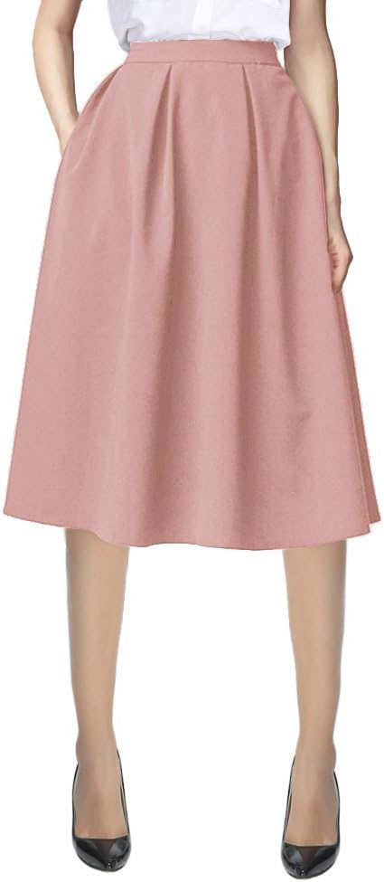 Urban CoCo Women's Knee Length A Line Midi Skirt Casual Work Elastic High Waisted Skirts with Pockets