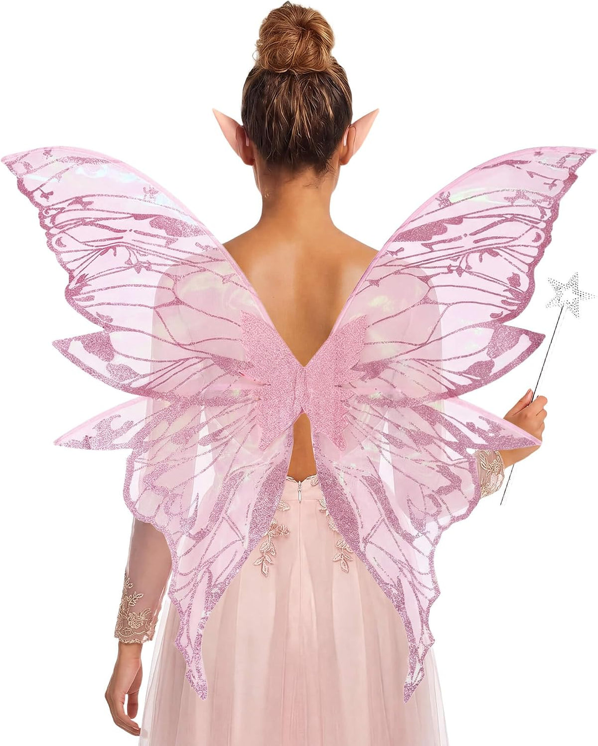 YKW Fairy Wings for Adult Women,31.5"x29" Butterfly Cosplay Wings with Lace Gloves,Organza Costume Wings for Halloween Party