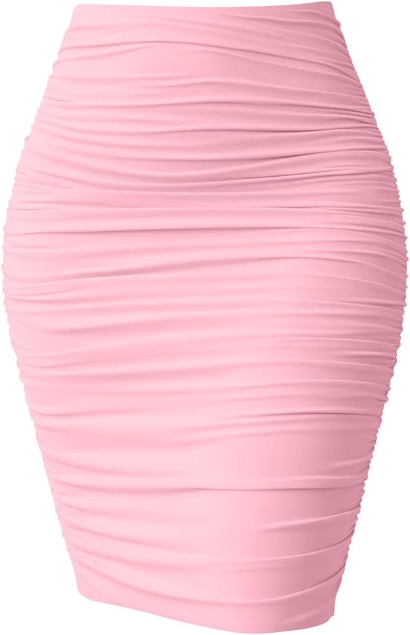 eoeoo Women High Waist Ruched Elegant Bodycon Stretch Midi Pencil Skirt