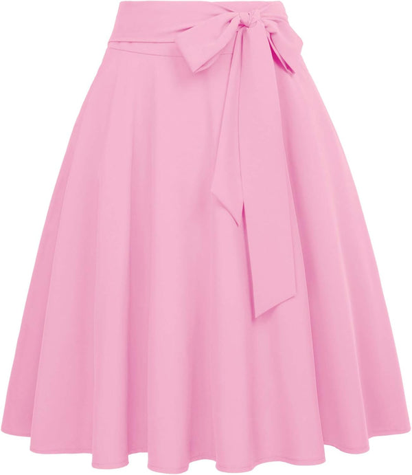 Belle Poque Women's High Waist A-Line Pockets Skirt Skater Flared Midi Skirt Vinage Skirt