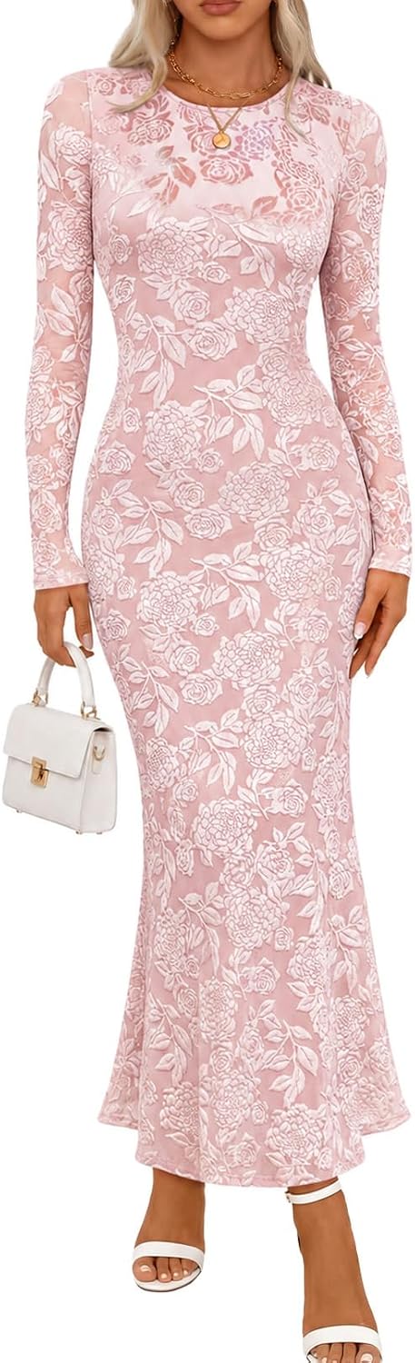 MEROKEETY Womens Fall Velvet Formal Wedding Guest Maxi Dress