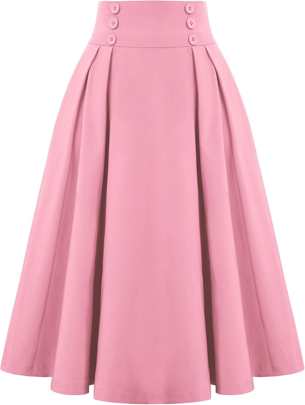 Belle Poque Women's Midi Pleated A-Line Skirts Pockets