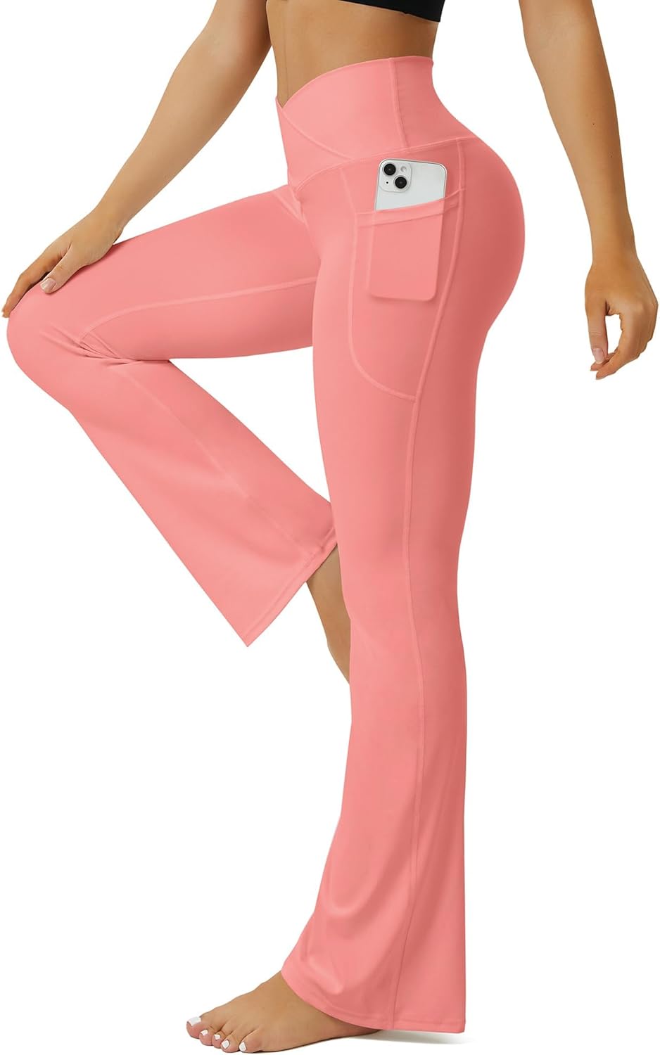 Fohofo Yoga Pants Women With Pockets Crossover High Waisted Bootcut