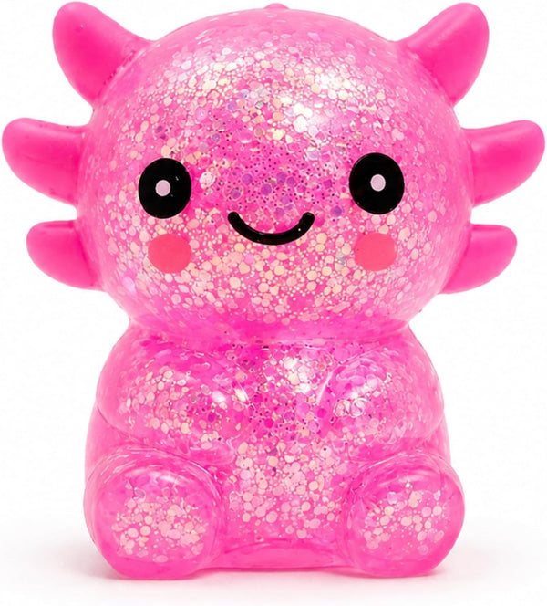 Axolotl Squishy Stress Relief Toy for Kids & Adults, Cute Glitter Sensory Fidget Toy, Soft Squeeze Toy for Anxiety Relief, Birthday Party Favor Gift (Purple)
