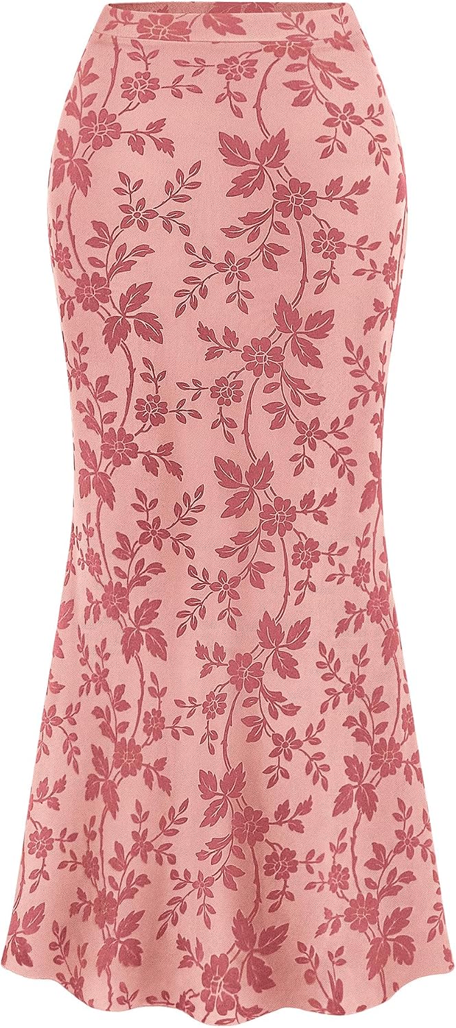 BTFBM Womens Floral Mesh Maxi Skirts