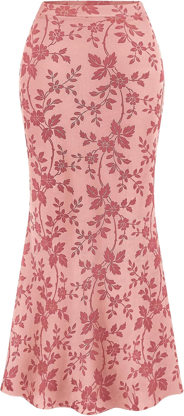 BTFBM Womens Floral Mesh Maxi Skirts