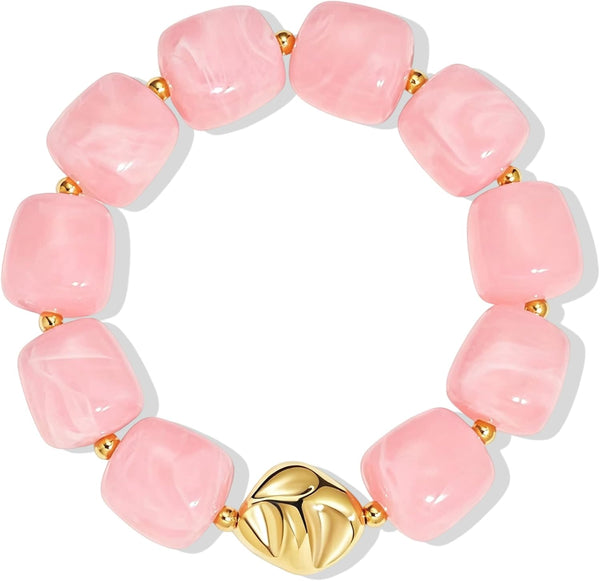 Bead Bracelet for Women Vibrant Color Resin Beads Bracelets Elastic Stretch Chunky Bracelet Boho Summer Beach Vacation Jewelry
