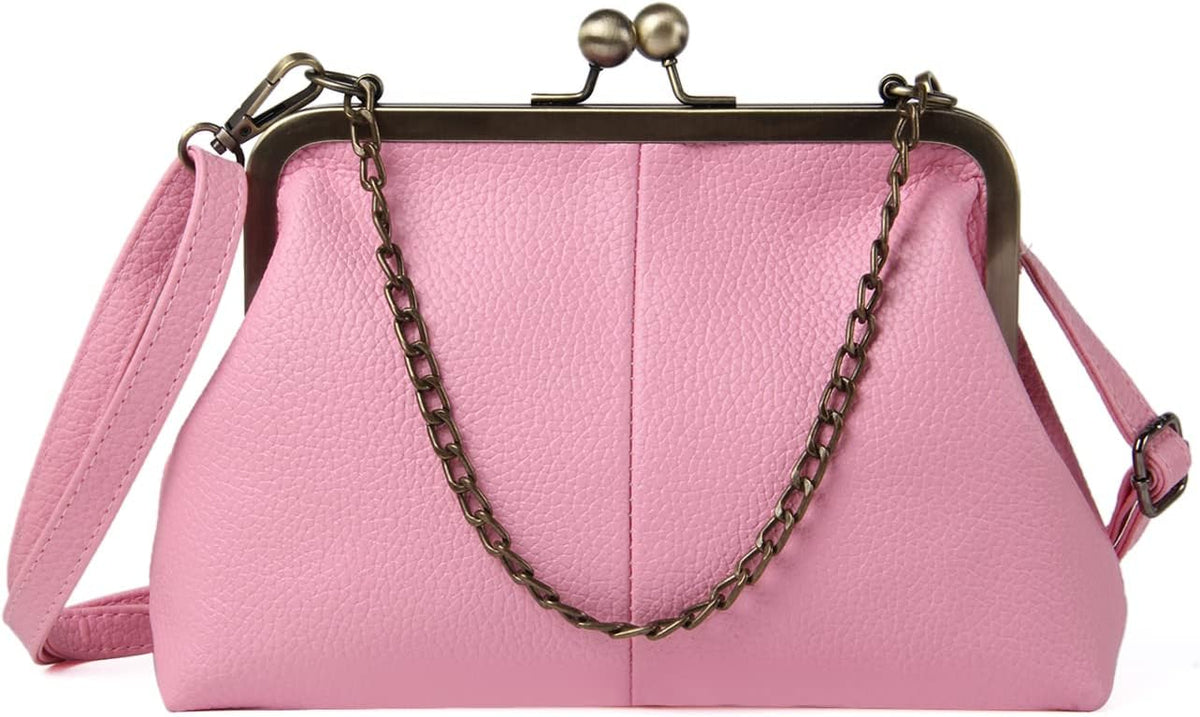 Women Classical Kiss Lock Clutch with Chain Strap Shoulder Bag Purse Wallet