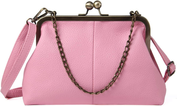 Women Classical Kiss Lock Clutch with Chain Strap Shoulder Bag Purse Wallet