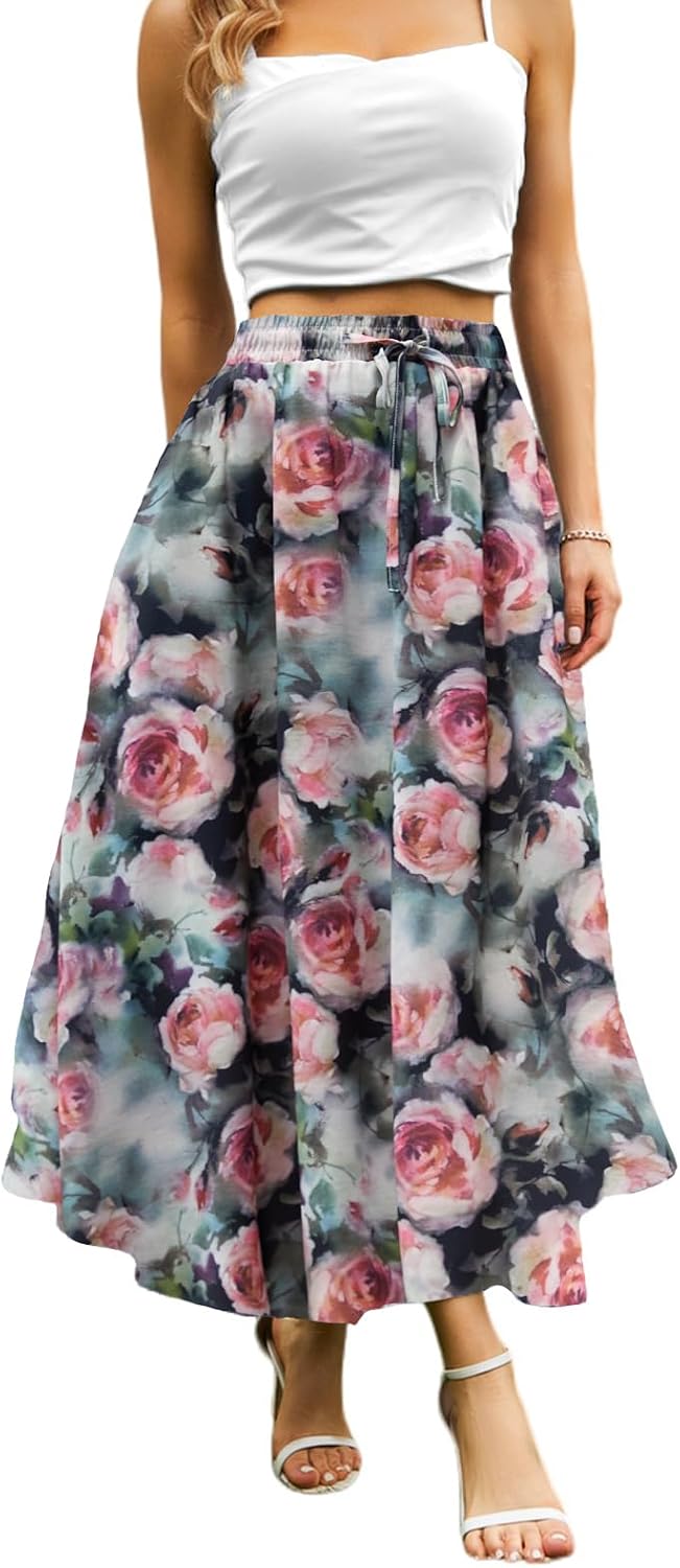 Maxi Skirts for Women with Pockets Long Midi Length