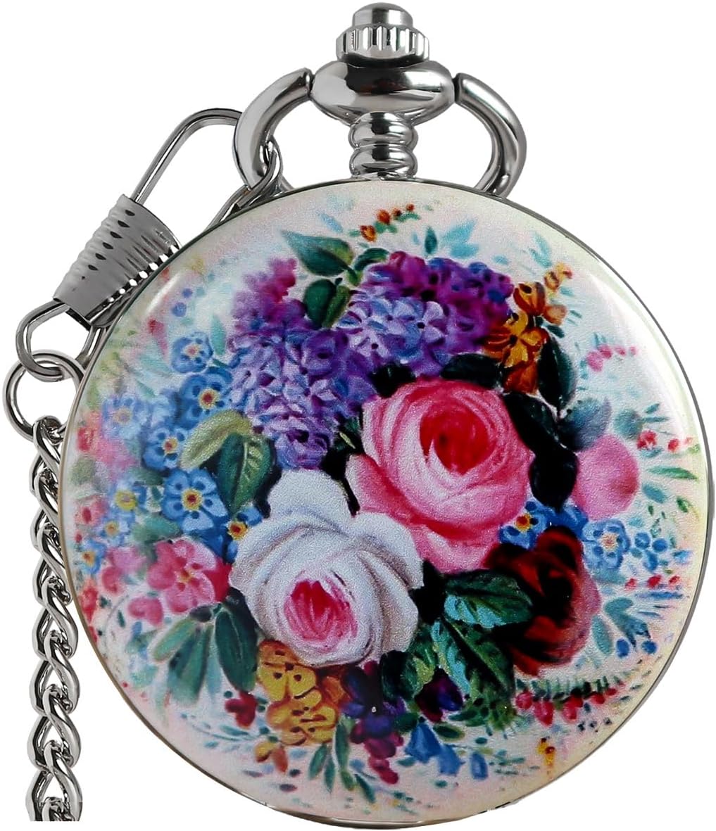 Vintage Floral Bird Manual Mechanical Pocket Watch for Men & Women - E