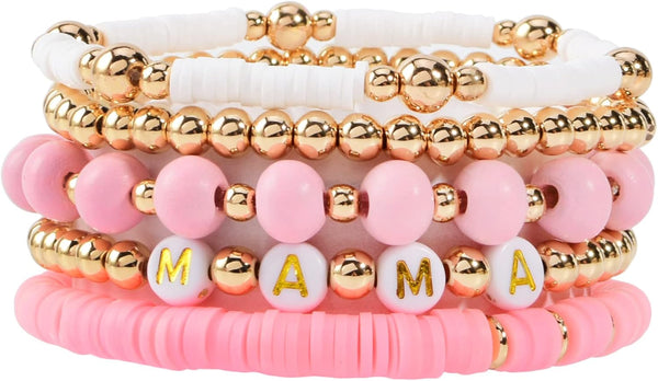 Surfer Heishi Clay Bead Bracelets for Women Bohemian Stackable Gold Plated Beaded Stretch Bracelets Elastic Layering Friendship Bracelets Set Boho Jewelry