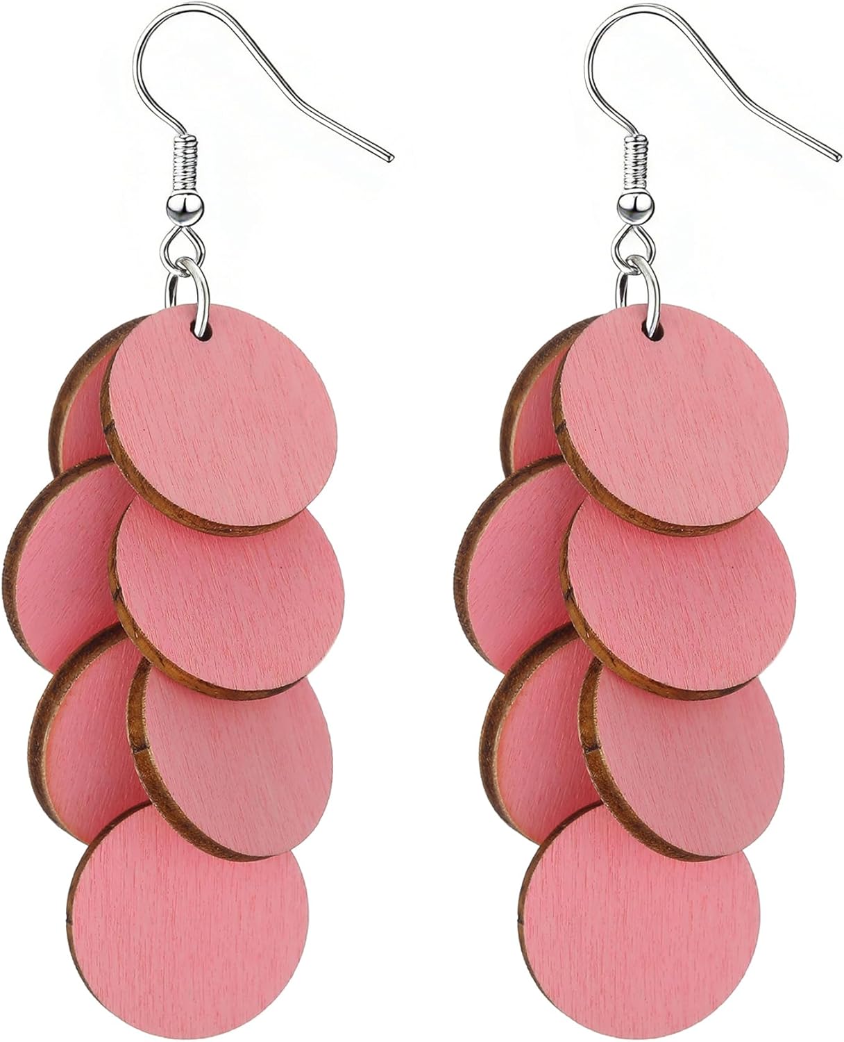 Bohemian Wooden Layered Disc Dangle Earrings