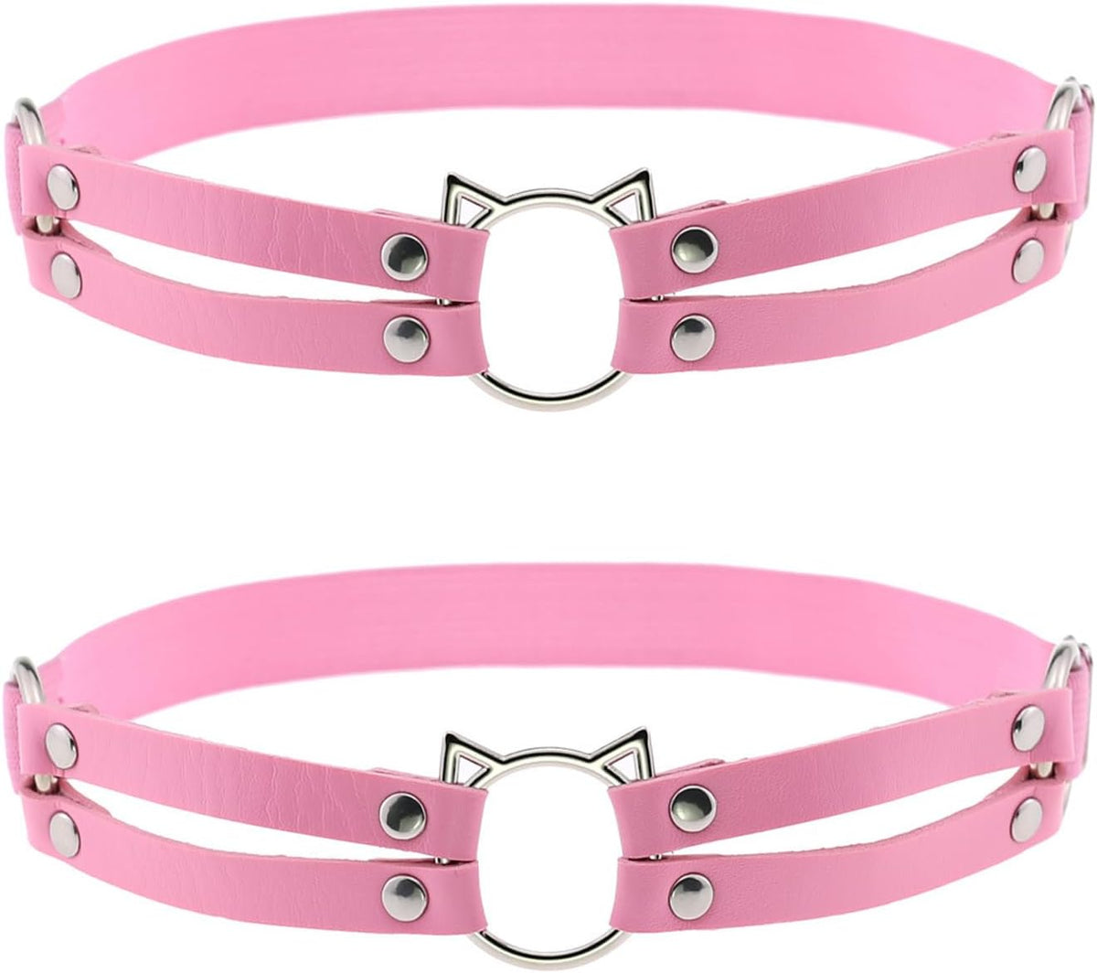 2pcs Adjustable Faux Leather Leg Garter, Elastic Punk Thigh Straps for Ladies