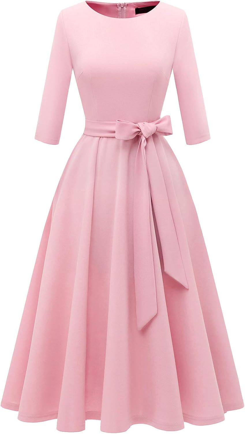 DRESSTELLS Cocktail Dresses for Women, Vintage Wedding Guest 3/4 Sleeves Formal Church Tea Dress