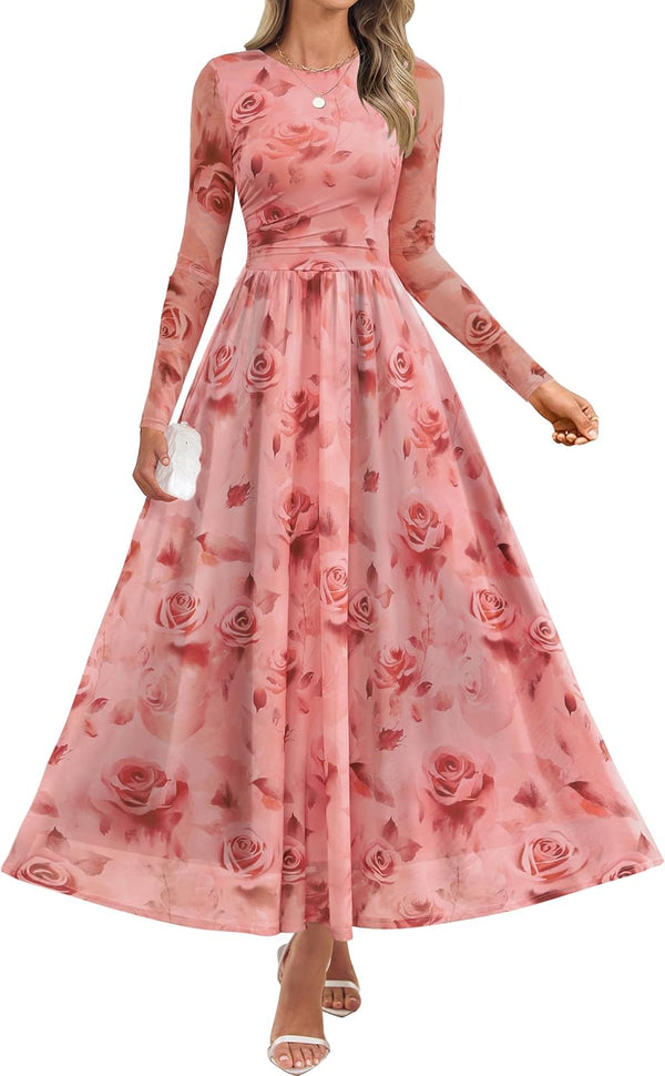 ZESICA Women's Fall Long Sleeve Wedding Guest Dresses