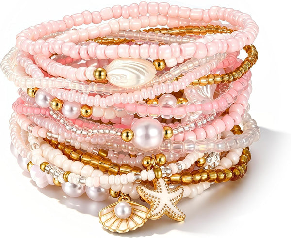 Boho Gold Beaded Bracelets for Women, Stackable Bracelets