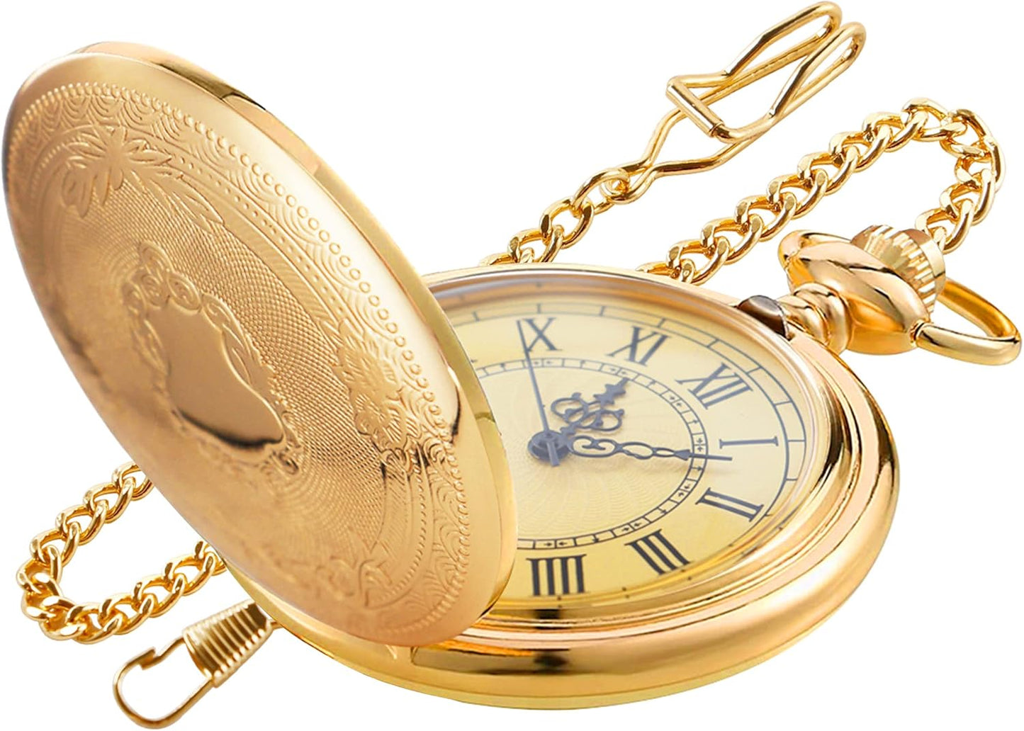 Carved Flower Quartz Pocket Watch with Quartz Movement, Pocket Watch w