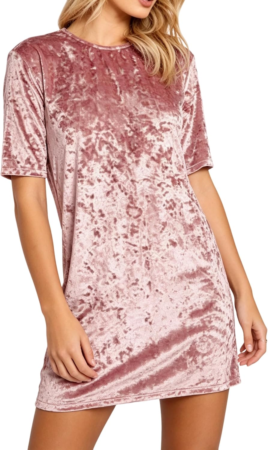 R.Vivimos Women's Crushed Velvet Short Sleeve Mini Dress