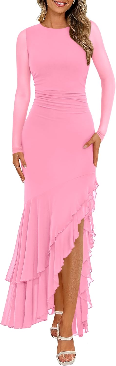 BTFBM Women's Maxi Dresses Fall 2026 Long Sleeve Wedding Guest Dress