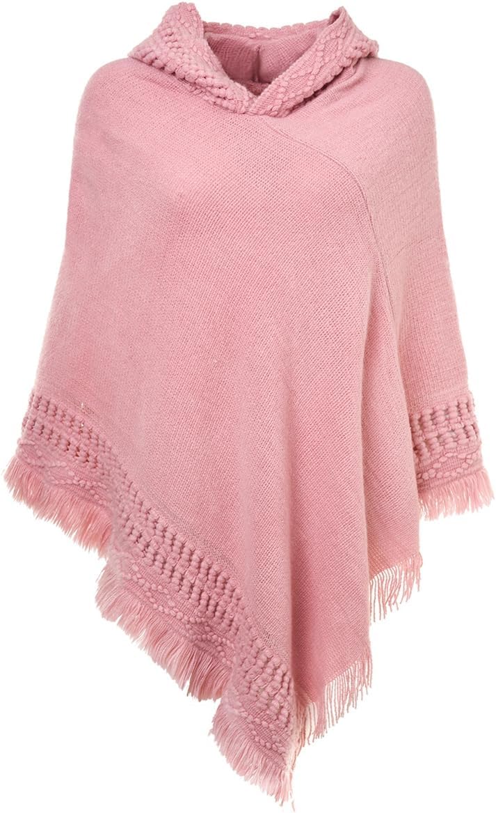 Ferand Women's Witchy Hooded Knit Poncho with Fringe