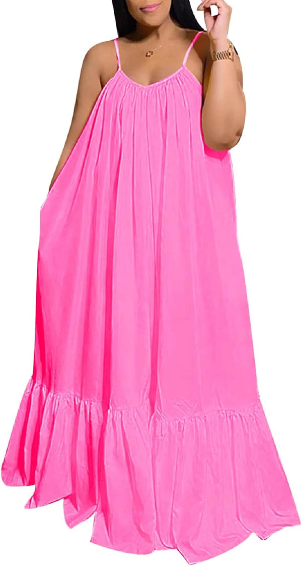 Women's Spaghetti Strap Oversized Loose Beach Long Maxi Swing Dress