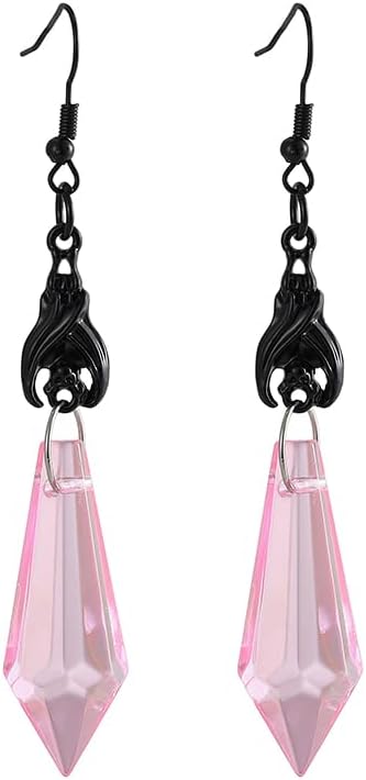 Gothic Dark Bat Dangle Earrings Red Black Crystal Gems Bat Earrings Punk Rock Style Bats Animal Earrings Halloween Costumes Earrings Jewelry for Women