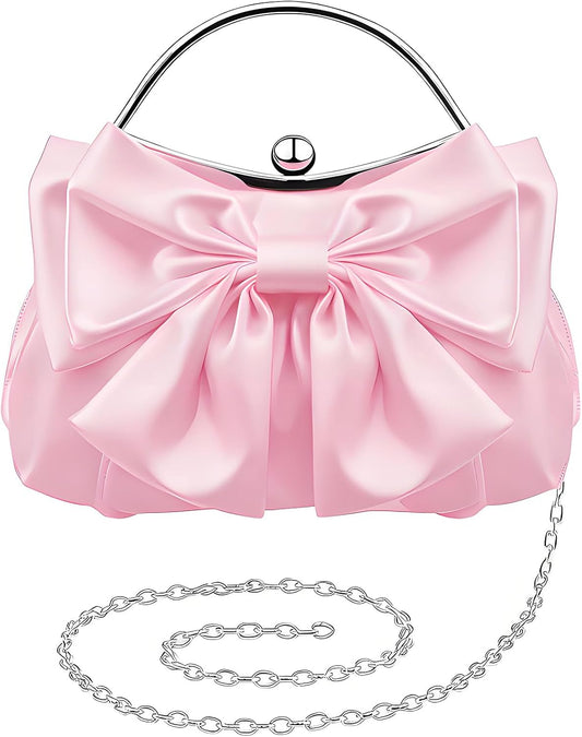 Coquette Bow Pleated Satin Clutch
