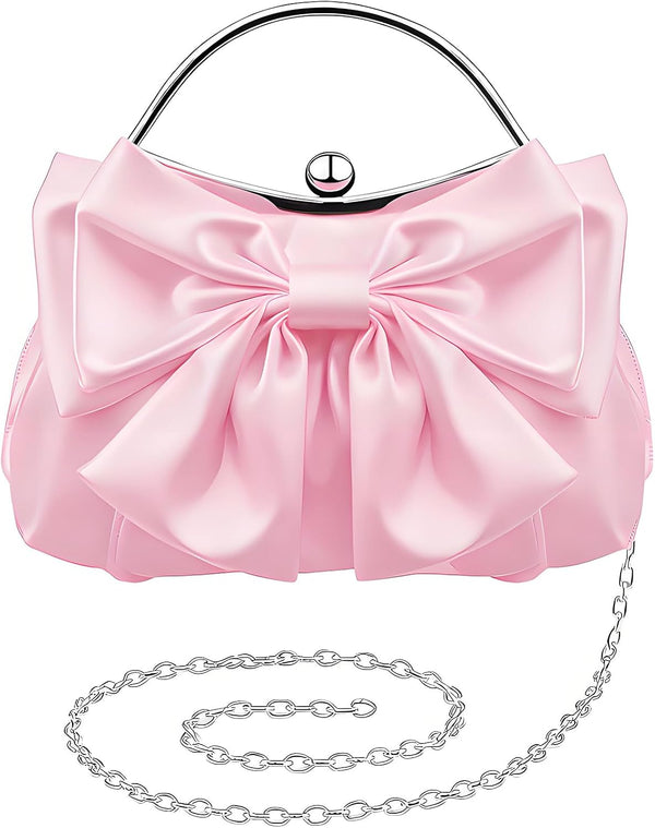 Coquette Bow Pleated Satin Clutch