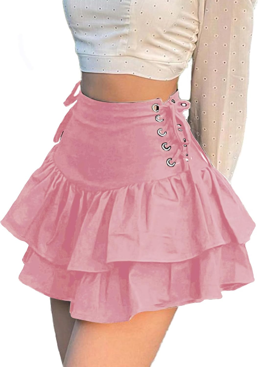 Womens Gothic Skirt Layered Ruffles Mini Emo Y2k Skirt Set