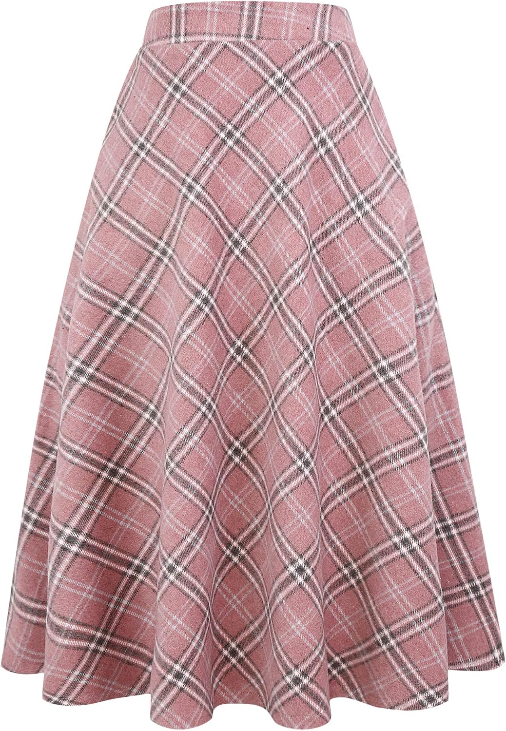 Long Plaid Wool Skirt for Womens Winter Fall Warm High Elastic Waist A line Flared Pleated Wool Tartan Skirts