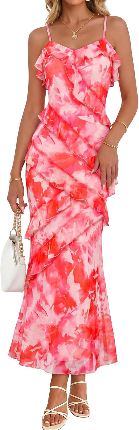 MEROKEETY Summer Floral Wedding Guest Maxi Dress Women 2026 Formal Cocktail