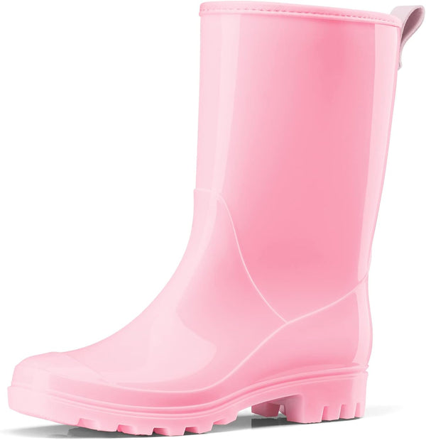 Mid Calf Rain Boots, Waterproof Shoes Glossy Rubber Pvc