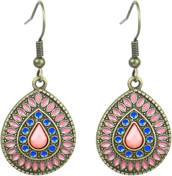 Handmade Boho Enamel Teardrop Dangle Earrings