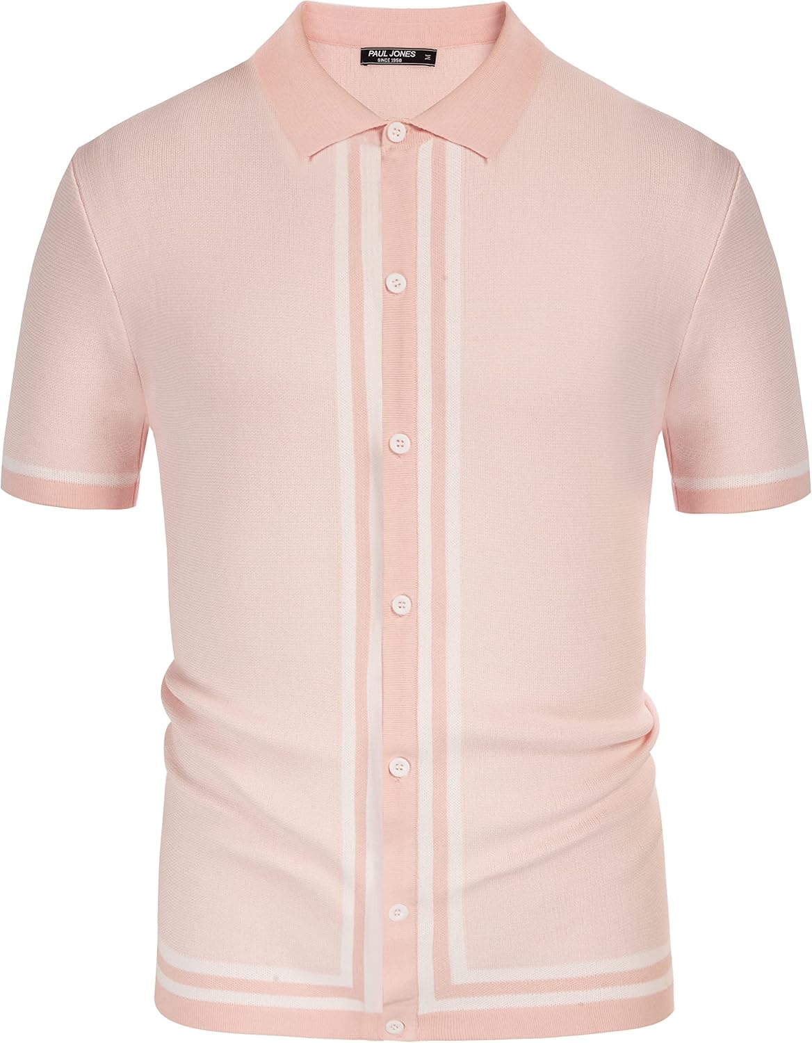 PJ PAUL JONES Men's Vintage Stripe Knit Polo Shirts Short Sleeve Stylish Button Down Cardigan Sweater