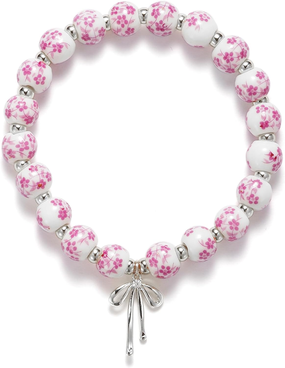 Beaded Bracelets for Women,Bow Charm Blue Flower Gold Plated Jewelry Women