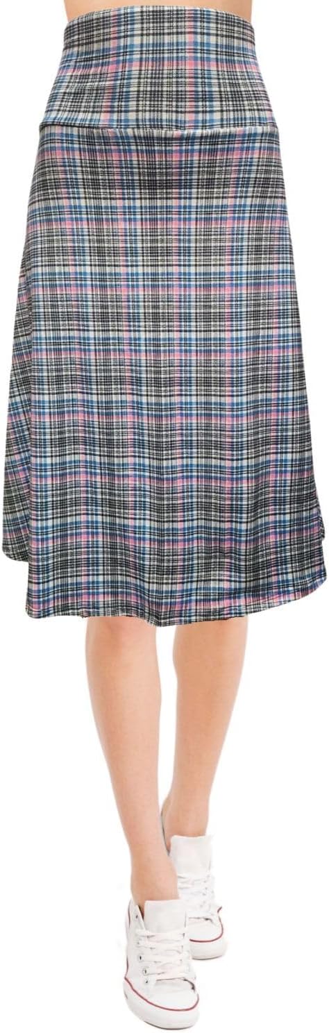 Women's A-Line Foldover Lightweight Flare Midi Pull On Closure Skirt