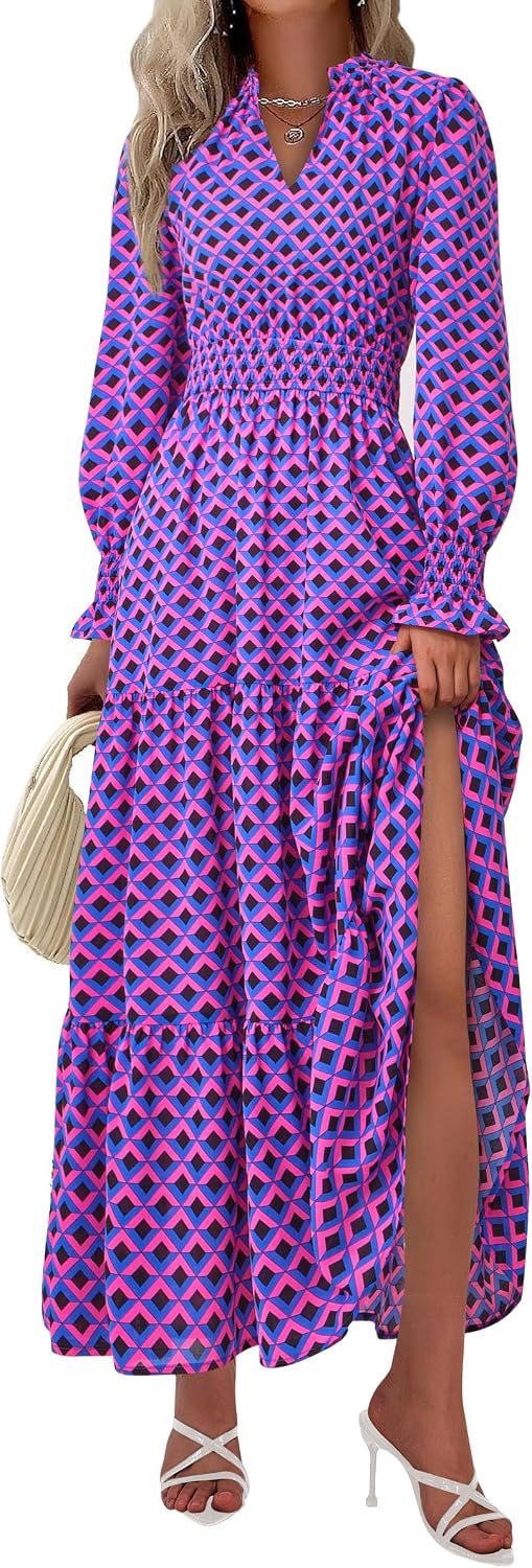 PRETTYGARDEN Women's Floral Maxi Dress Fall A Line Wedding Guest Dresses